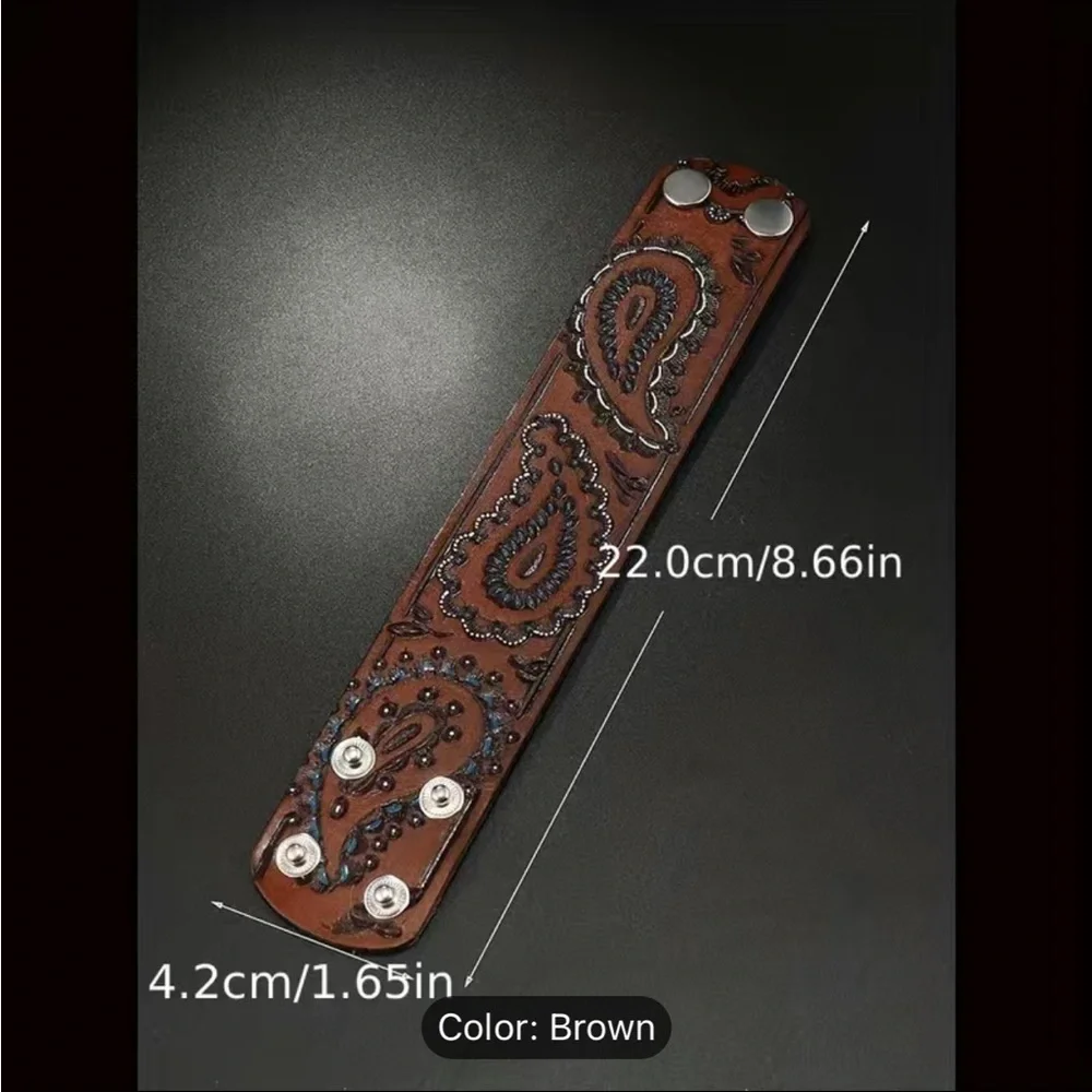 1pc Trendy‎ Creative Pu Leather Bracelet Carved Oil Drop Punk Braided Decorative